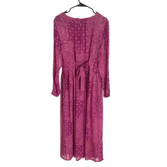 Vintage 70s Adini India Boho Midi Dress Purple Geometric Print Sheer Rayon NWT - Picture 2 of 11
